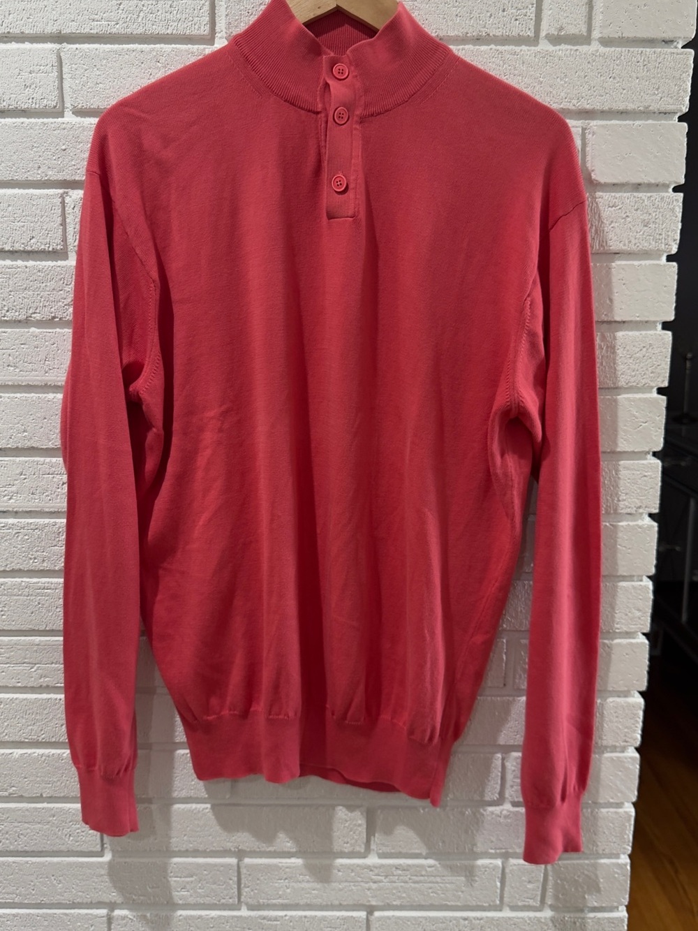 Peter Millar Coral Button-Neck Turtleneck Sweater Size L NWOT